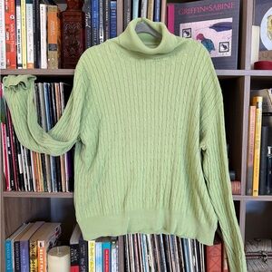 Peck & Peck Light Green Cable Knit Turtleneck Sweater
